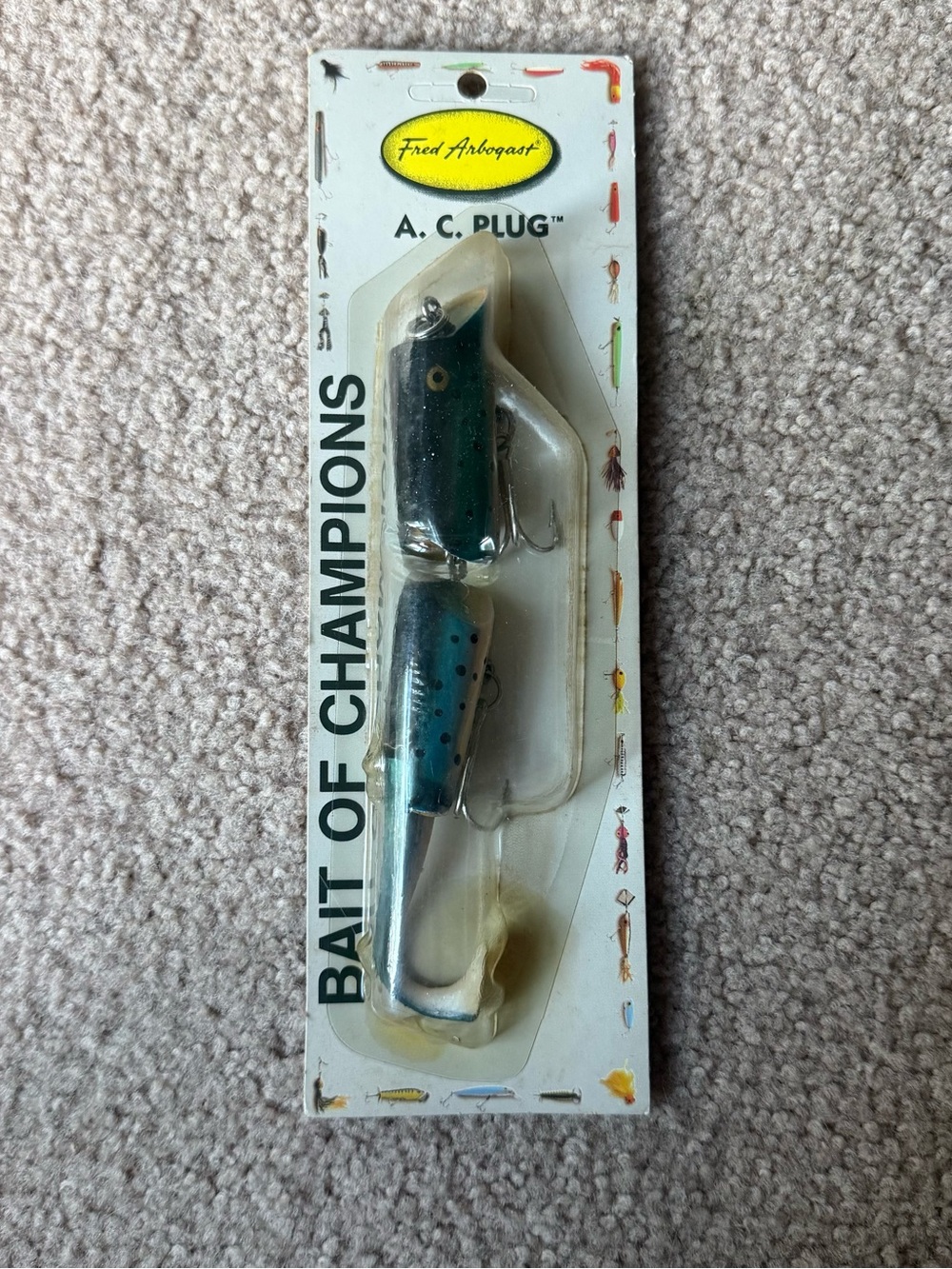 Fred Arbogast Vintage A.C. Plug Wood Topwater Lure on Card w/ Original Box